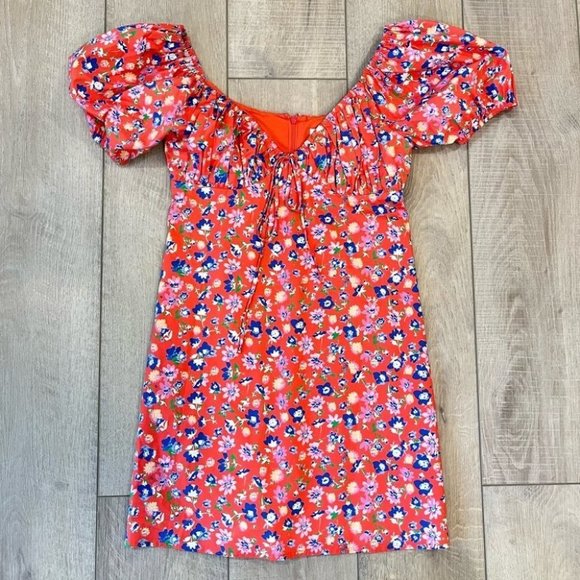 Wayf Dresses & Skirts - WAYF red floral puff sleeve mini dress size XS